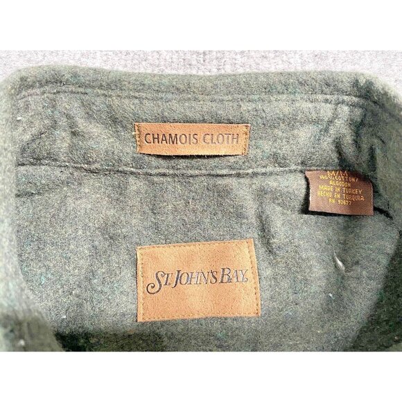 st johns bay chamois cloth button up shirt mens medium green outdoor fall warm. - Picture 6 of 7